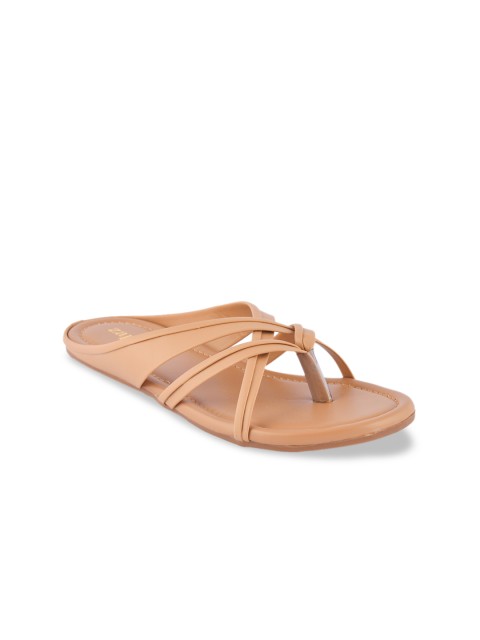 

ZAPATOZ Women Beige Solid Lightweight T-Strap Flats