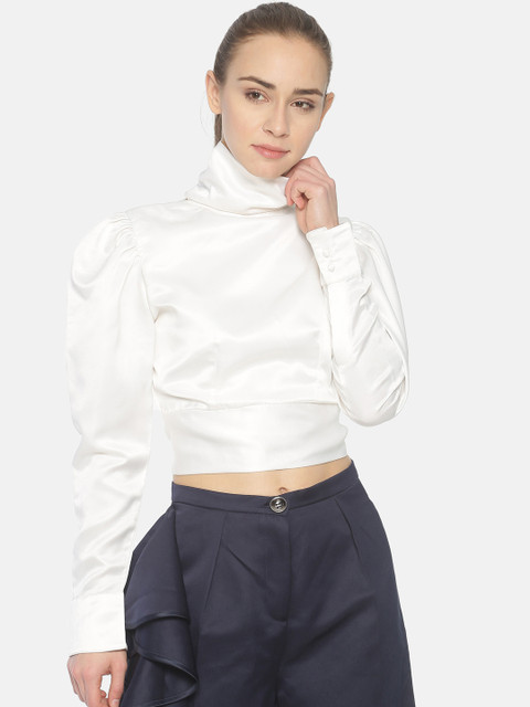 

ISU Women White Solid Crop Top