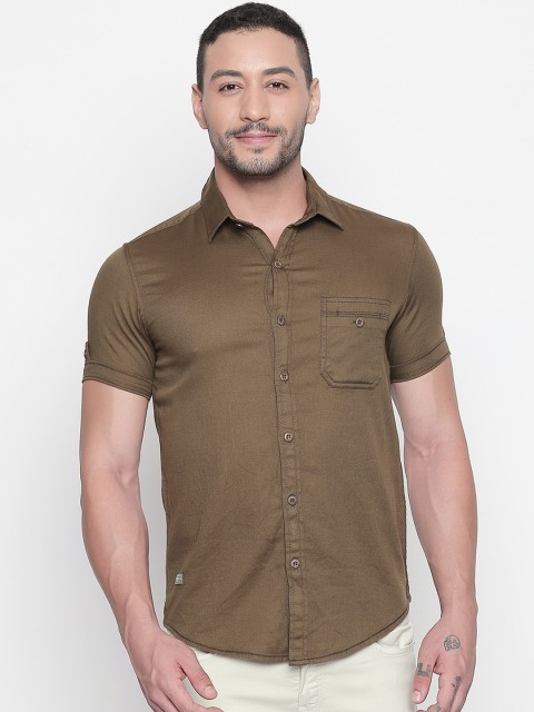 

Mufti Men Olive Green Slim Fit Solid Casual Shirt
