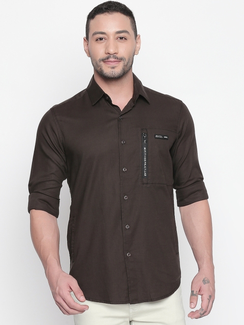 

Mufti Men Brown Slim Fit Solid Casual Shirt