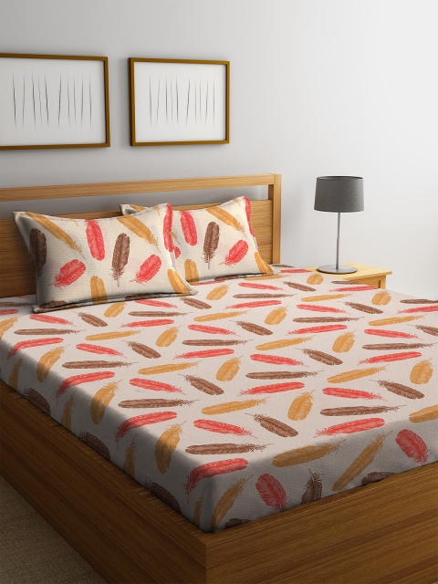 

Cortina Orange & Brown Conversational 120 TC Cotton 1 Queen Bedsheet with 2 Pillow Covers