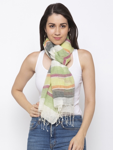 

Vozaf Women Green & Off-White Woven Design Linen Cotton Stole