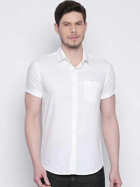 

Mufti Men White Slim Fit Solid Casual Shirt