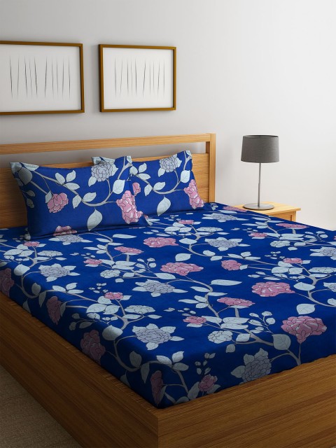 

Cortina Blue Floral 120 TC Cotton 1 Queen Bedsheet with 2 Pillow Covers