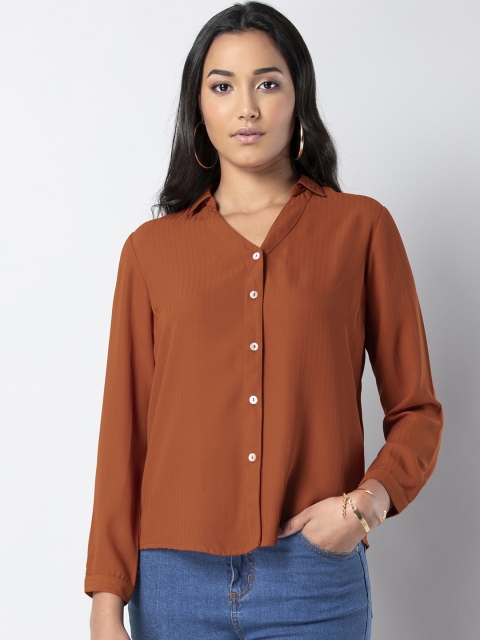

FabAlley Women Rust Orange Solid Shirt Style Top