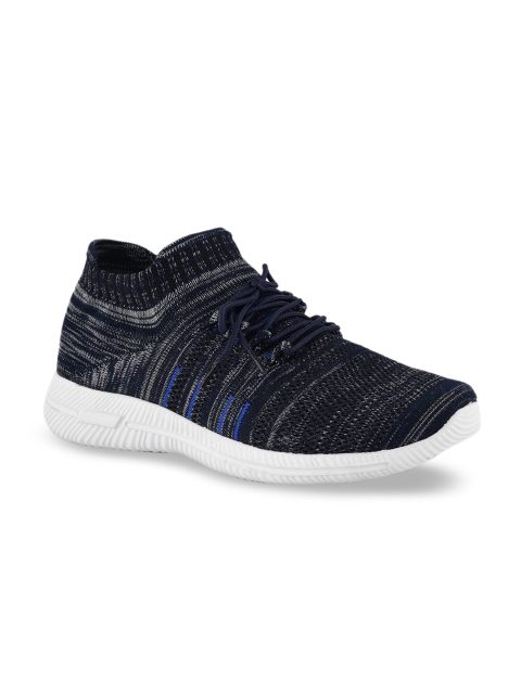

ZAPATOZ Men Navy Blue & Grey Mesh Mid-Top Running Shoes