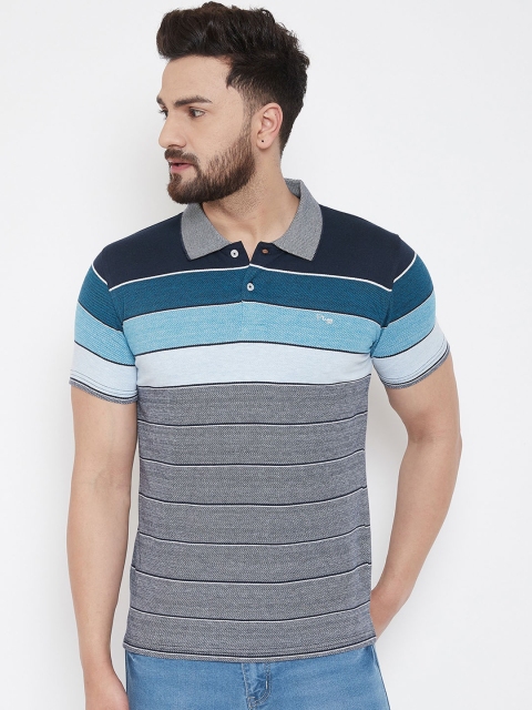 

Plagg Men Blue Striped Polo Collar T-shirt