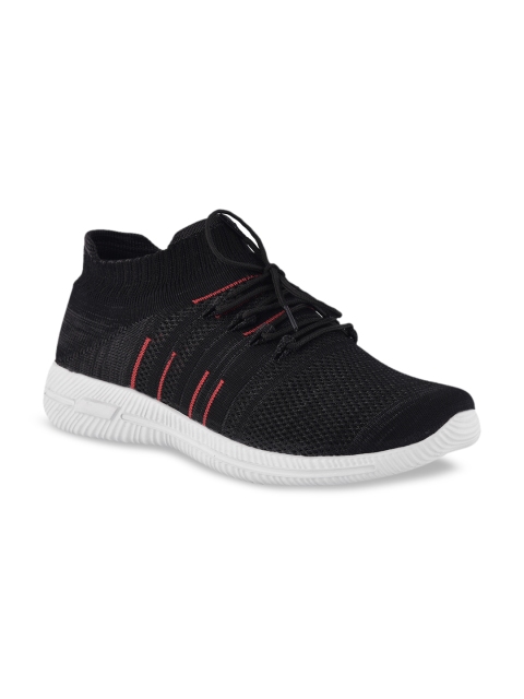 

ZAPATOZ Men Black Mesh Mid-Top Running Shoes