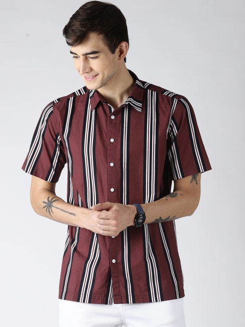 

Blue Saint Men Maroon & White Slim Fit Striped Casual Shirt