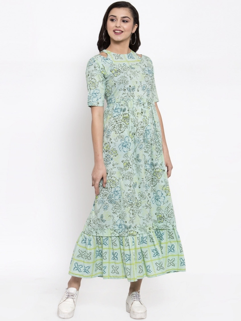 

Indibelle Women Sea Green Printed Maxi Dress