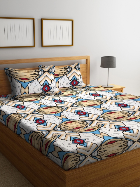 

Cortina Beige & White Abstract 120 TC Cotton 1 Queen Bedsheet with 2 Pillow Covers