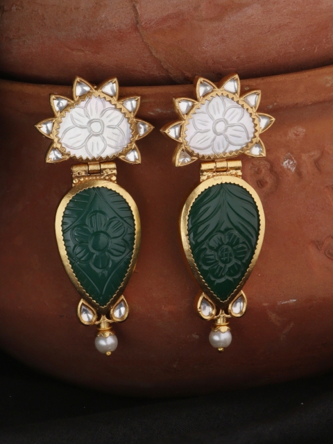 

Tistabene Gold-Plated & Green Contemporary Drop Earrings