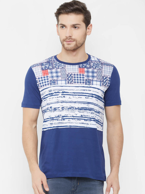 

NEXGEN CLUB Men Blue Printed Round Neck T-shirt