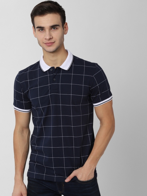 

Peter England Casuals Men Navy Blue & White Checked Slim Fit Polo Collar T-shirt