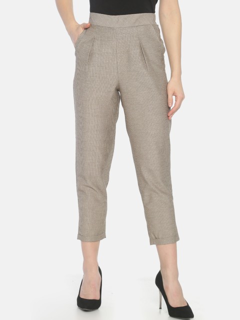 

ISU Women Beige Regular Fit Striped Cigarette Trousers