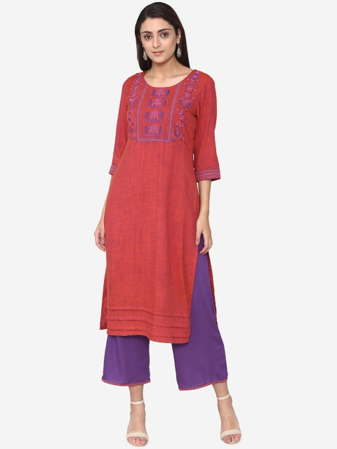 

Laabha Women Maroon Embroidered Kurta with Palazzos