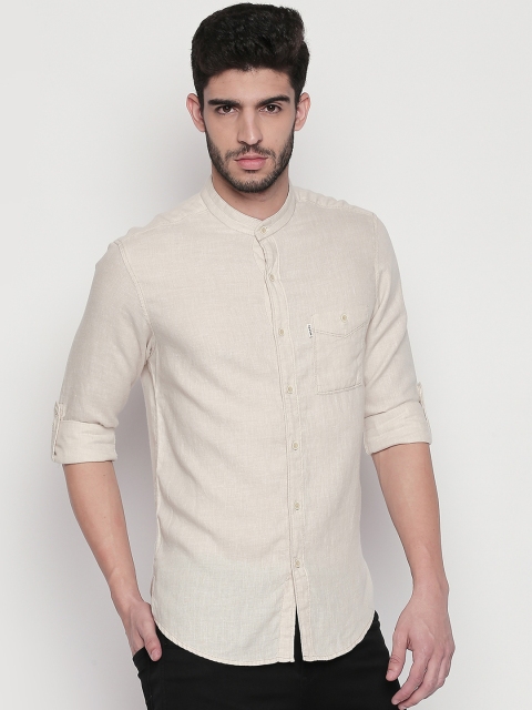 

Mufti Men Beige Slim Fit Solid Casual Shirt