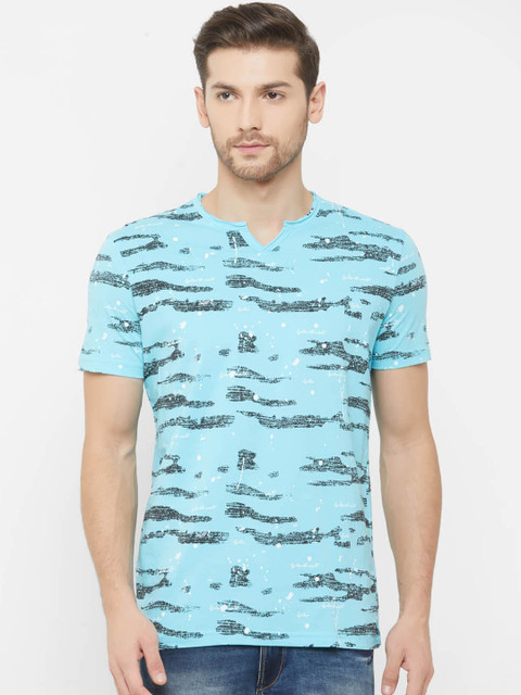 

NEXGEN CLUB Men Blue & Black Printed Round Neck T-shirt