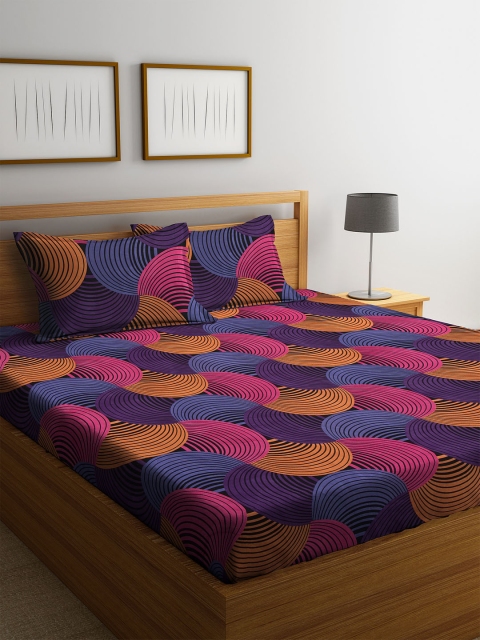 

Cortina Blue & Pink Geometric 120 TC Cotton 1 Queen Bedsheet with 2 Pillow Covers