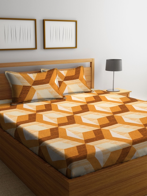 

Cortina Orange & Brown Abstract 120 TC Cotton 1 Queen Bedsheet with 2 Pillow Covers