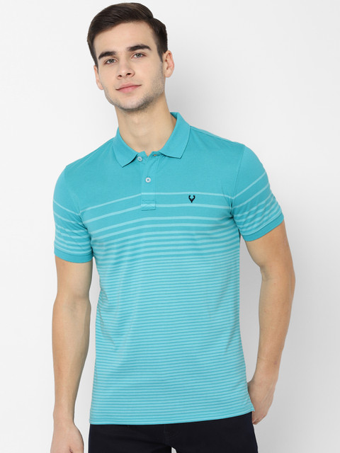 

Allen Solly Sport Men Blue Striped Polo Collar T-shirt