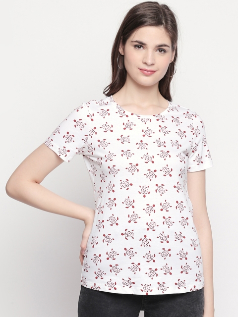 

Honey by Pantaloons Women White Red Printed Round Neck Pure Cotton T-shirt