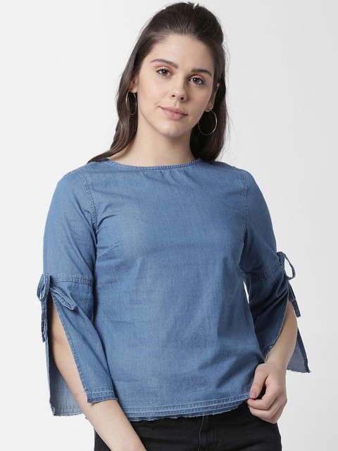 

Blue Saint Women Blue Solid Denim Top