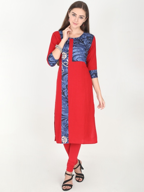 

Rasada Women Red & Blue Printed Straight Kurta