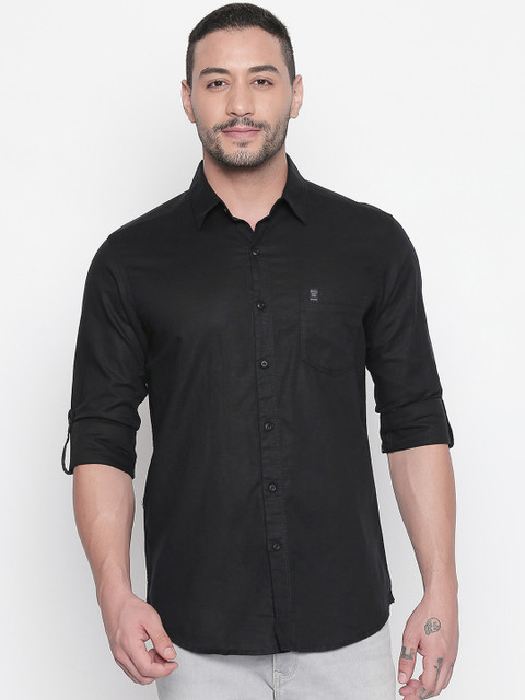 

Mufti Men Black Slim Fit Solid Casual Shirt