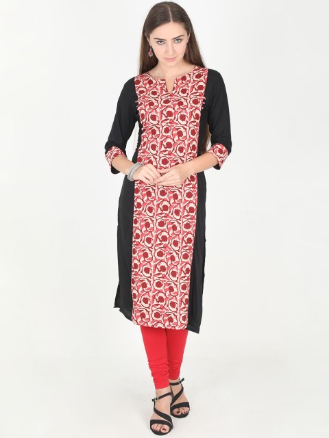 

Rasada Women Pink & Black Printed Straight Kurta