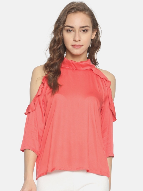 

ISU Women Coral Pink Solid A-Line Top