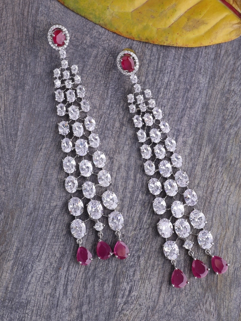

Tistabene Rhodium-Plated Silver-Toned & White Contemporary Drop Earrings