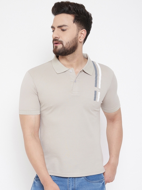 

Plagg Men Beige Solid Polo Collar T-shirt