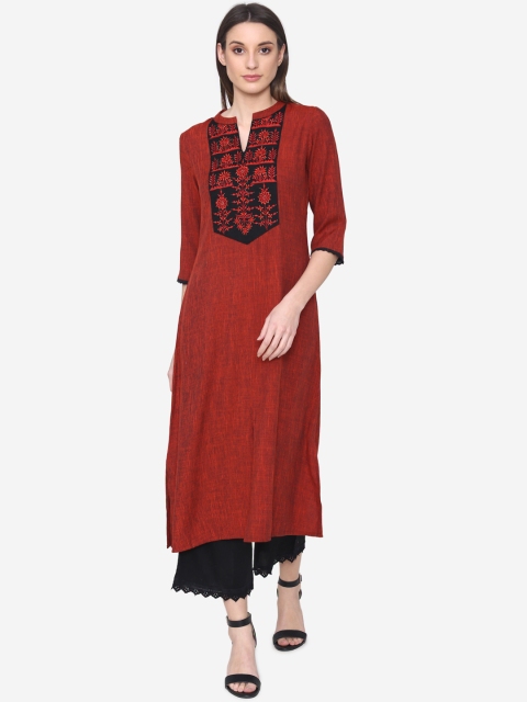 

Laabha Women Maroon & Black Embroidered Kurta with Palazzos