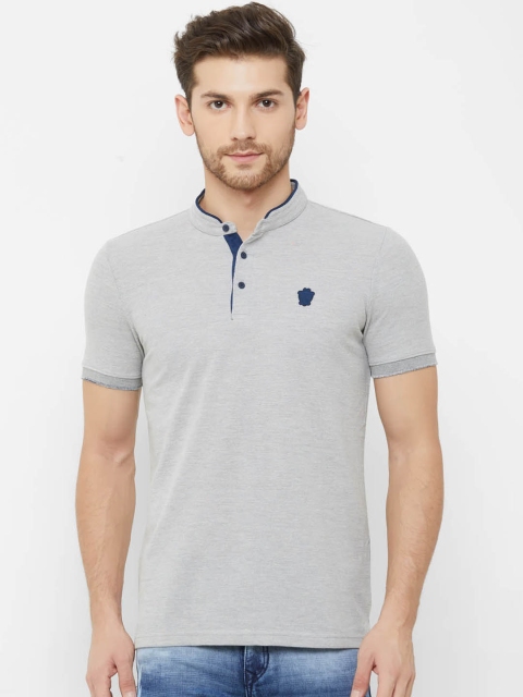 

NEXGEN CLUB Men Grey Solid Mandarin Collar T-shirt