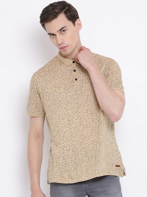 

Crimsoune Club Men Beige Floral Printed Polo Collar T-shirt