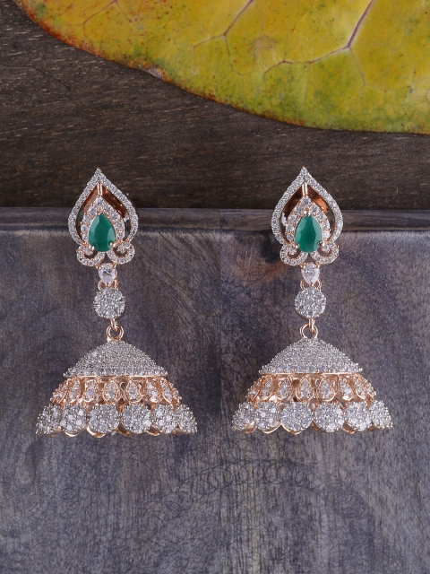 

Tistabene Rose Gold Plated & Green Dome Shaped Jhumkas, White