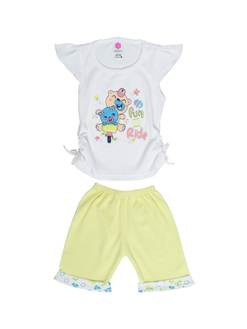 Chipbeys Girls White & Yellow Printed Top with Shorts