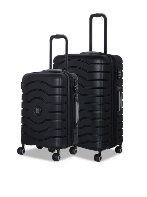 

IT luggage Set Of 2 Black Intervolve 360 Degree Rotation Hard-Sided Trolley Suitcases