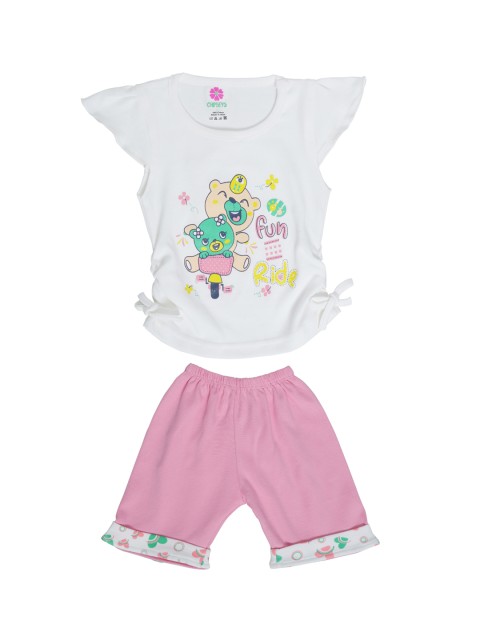 

Chipbeys Girls White & Pink Printed Top with Shorts