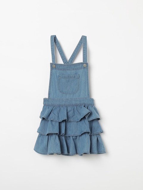 Juniors by Lifestyle Infant Girls Blue Solid Tiered Dungarees