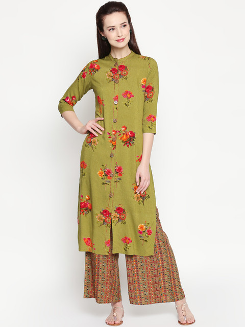 

ZRI Women Green Printed Kurta with Palazzos