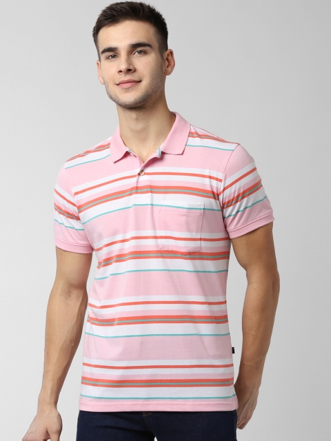 

Peter England Casuals Men Pink & White Striped Slim Fit Polo Collar T-shirt
