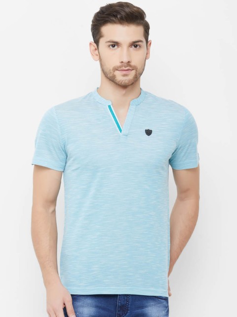 

NEXGEN CLUB Men Blue Solid Mandarin Collar T-shirt