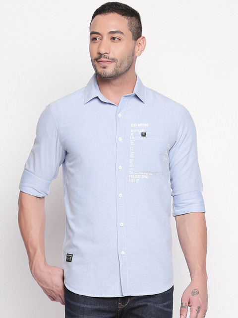 

Mufti Men Blue Slim Fit Solid Casual Shirt