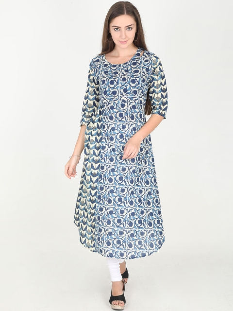 

Rasada Women Cream-Coloured & Blue Printed A-Line Kurta