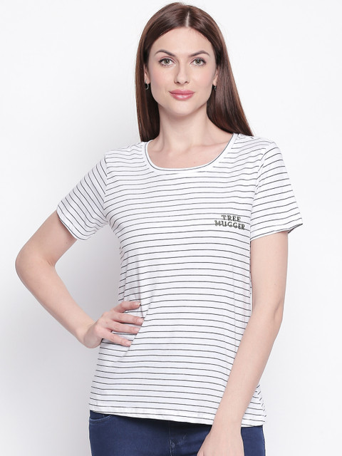 

Honey by Pantaloons Women White & Black Striped Round Neck T-shirt