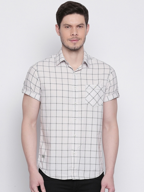 

Mufti Men Off-White & Grey Slim Fit Checked Casual Shirt