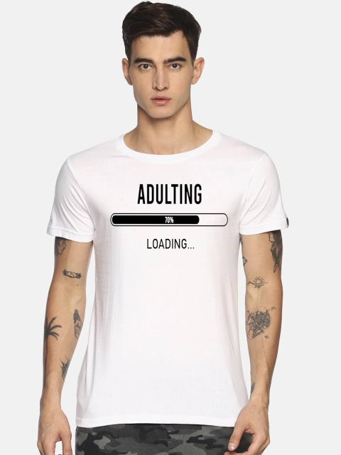 

Le Bison Men White Printed Round Neck T-shirt