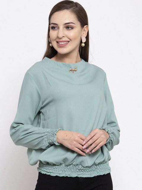 

armure Women Sea Green Solid Blouson Top